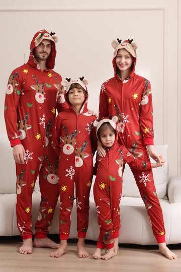Combinaison assortie pour les femmes Hommes Famille Capuche Rouge Pyjama Une Pièce Ensemble de Pyjama de Noël